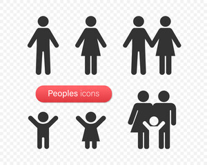 Peoples symbols. Family Icons Set. Flat Sign for using in the App, UI, Art, Logo, Web. Vector EPS 10