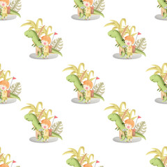 Watercolor cute dino seamless pattern - Illustration Surface Nursery Dinosaur