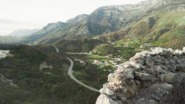 The dilapidated fortress Haj Nehaj.
Fortress in Sutomore Montenegro. Medieval fortress built by the Venetians on the territory of the Montenegrin coast. Great views from the mountains. Budva Riviera.