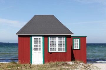 Colored beach hut in Aeroskobing, Aero island, Denmark