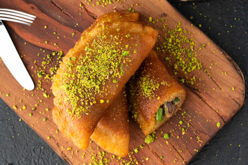 Turkish dessert tas kadayif with pistachio	
