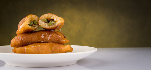 Turkish dessert tas kadayif with pistachio	