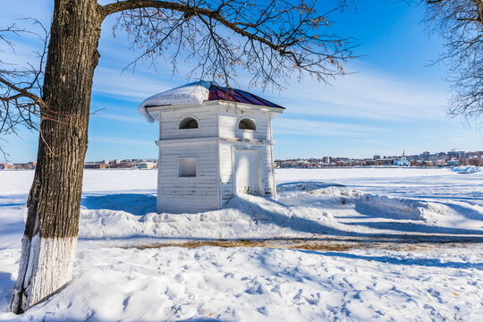 Policeman's booth near the house-museum of the famous composer Tchaikovsky in Votkinsk, Russia