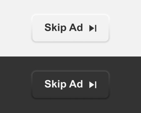 Skip Ad button. Button for web sites or players in neumorphism style. Vector EPS 10