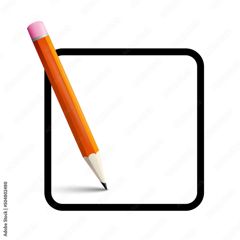 Poster pencil with empty space inside square with rounded corners isolated on white background