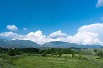 Albania landscape, in Tirane periferi lunder village, beautiful sky