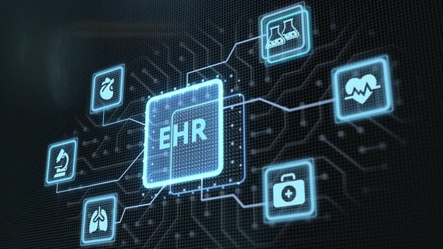 EHR, EMR, Electronic health record. Medical and technology concept.