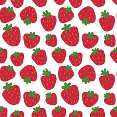 Seamless pattern of strawberry with green leaves on white background.