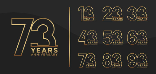Set of Anniversary outline logotype and golden color with black background for celebration
