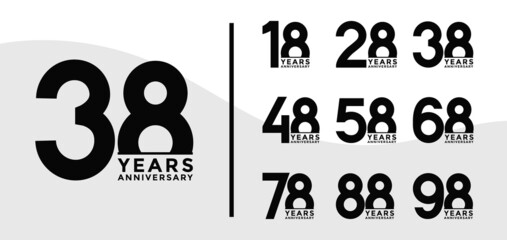 Set of Anniversary logotype and black color with white background for celebration