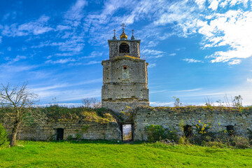 Old temple ruins. Ancient saint Trinity convent monastery, Sataniv, Ukraine