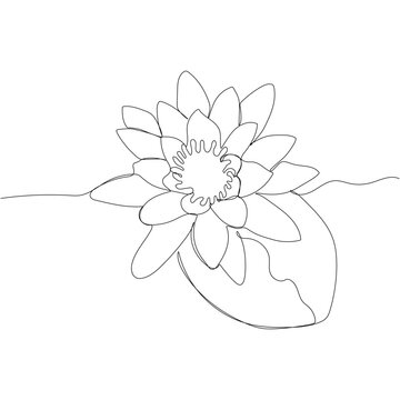 Lotus. One single line. Continuous line vector illustration