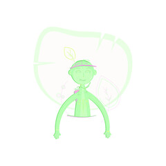 Vector green man imaging red Indian having a quiver with arrows and decorated by leaves and branch with berries. Green red skin man located on summer or spring background in the form of big leaf.