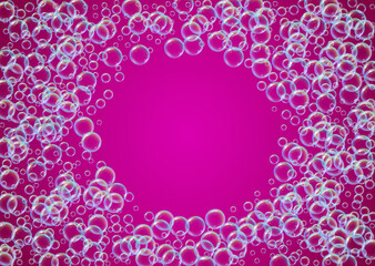Cleaning foam. Soap bubble. Detergent suds for bath. Shampoo. Blue Aqua fizz and splash. Realistic water frame and border. 3d vector illustration flyer. colorful liquid cleaning foam.