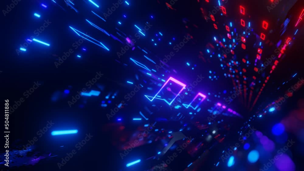 Aufkleber fly through technology cyberspace with blue red neon glow. sci-fi flight through hi-tech technology 