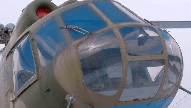 The cockpit of the Mi-8 military helicopter. Shot in motion