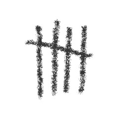 Hand drawn charcoal tally mark. Four black sticks crossed out by slash line. Day counting symbol on jail wall. Unary numeral system sign symbolized number 5. Vector realistic illustration
