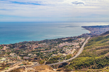 Fototapeta na wymiar Aerial view of the road and the suburbs of Benalmadena. Spain