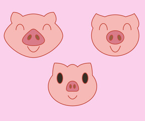 Adorable pigs heads vector set