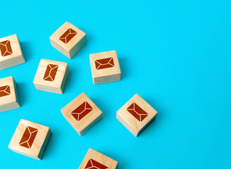 Envelopes and messages. Correspondence and related messages. Communication, e-mail newsletter....