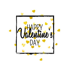 Valentine Day Background. February Poster For Mom. Modern Frame. Gold Retro Backdrop. Romance Concept For Engagement. Golden Fashion Banner. Yellow Valentine Day Background.