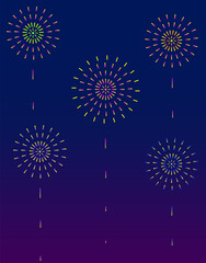Background illustration of fireworks and navy blue and purple gradient