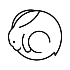 Rabbit rolled up into a ball outline style with editable stroke icon. Bunny line element for Easter or Chinese new year poster and banner vector illustration isolated