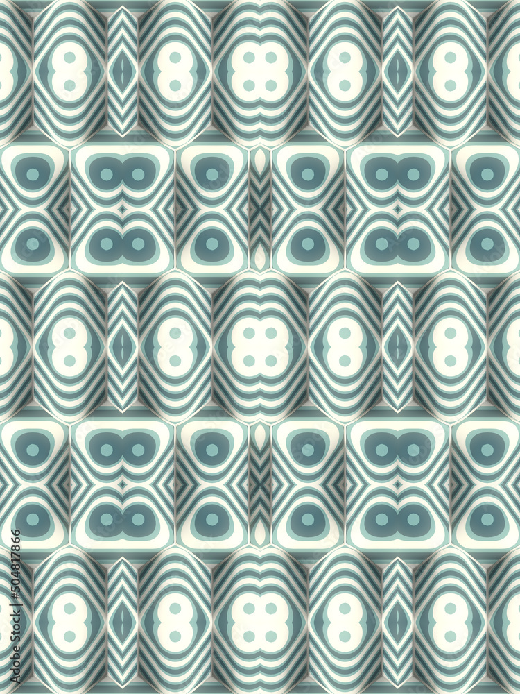 Poster Kaleidoscopic pattern of rounded rectangles covered with striped texture. 3d rendering digital illustration