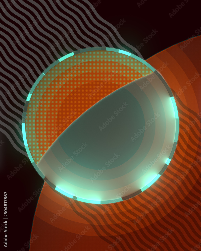 Poster composition of rounded figures with a harmoniously colors and luminous ring in the center 3d render 