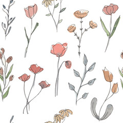 Watercolor Hand-painted flowers - Floral Seamless Pattern, Surface Pattern