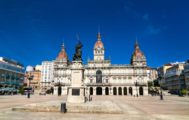Fototapeta premium The Town Hall of A Coruna in Galicia, Spain