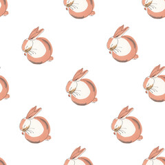Watercolor Sleeping Rabbit Seamless Pattern - Animal, Forest, Wildlife, Hand-painted, Surface Pattern, Isolated, Bunny