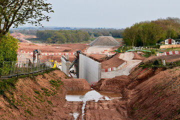 View on the High speed railway (HS2) under construction, West Midlands, England, UK
