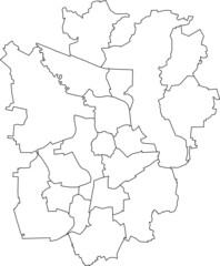 White flat blank vector administrative map of BRAUNSCHWEIG, GERMANY with black border lines of its districts