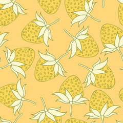 Strawberries seamless pattern design. Beautiful tropical berries background. Tropical fruits and leaves seamless pattern background. Good for prints, wrapping paper, textile and fabric.