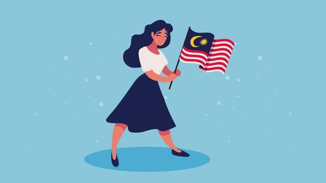 girl with malaysian flag animation