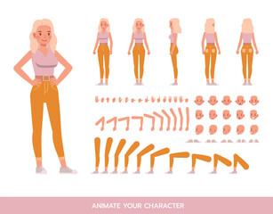 Woman wear pink shirts character vector design. Create your own pose.
