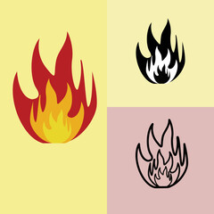 Ilustration of Fire, Flame  vektor logo, outline, black and white style, colorfull