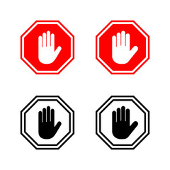 Stop icons vector. stop road sign. hand stop sign and symbol. Do not enter stop red sign with hand