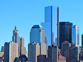 Fototapeta na wymiar View of skyscrapers in the Financial District of New York City, New York