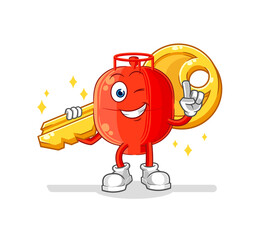gas cylinder carry the key mascot. cartoon vector