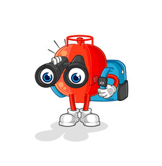 gas cylinder with binoculars character. cartoon mascot vector