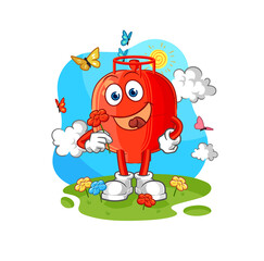 gas cylinder pick flowers in spring. character vector