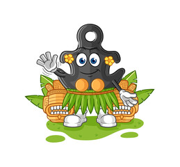 anchor hawaiian waving character. cartoon mascot vector
