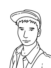 black and white of cute man cartoon for coloring