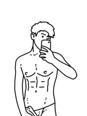 black and white of cute man cartoon for coloring