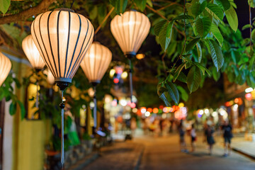 Evening street decorated with lanterns, Hoi An