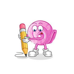 shell write with pencil. cartoon mascot vector