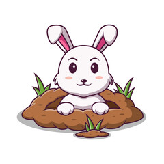 Cute bunny cartoon bunny out from bunny hole, Cartoon rabbit in summer holiday, vector cartoon illustration