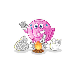 shell roasting marshmallows. cartoon mascot vector